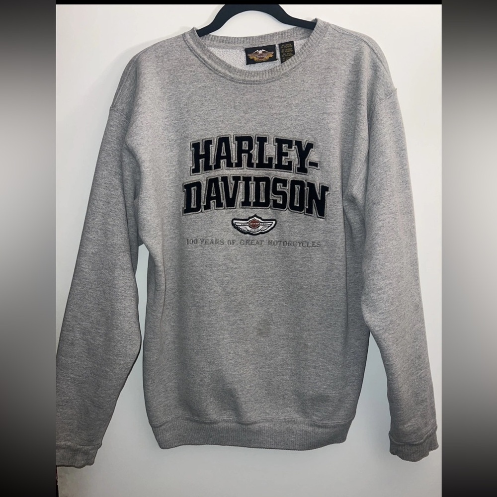 Vintage Harley Davidson Gray Sweater Size Large 1903/2023 MADE IN THE USA